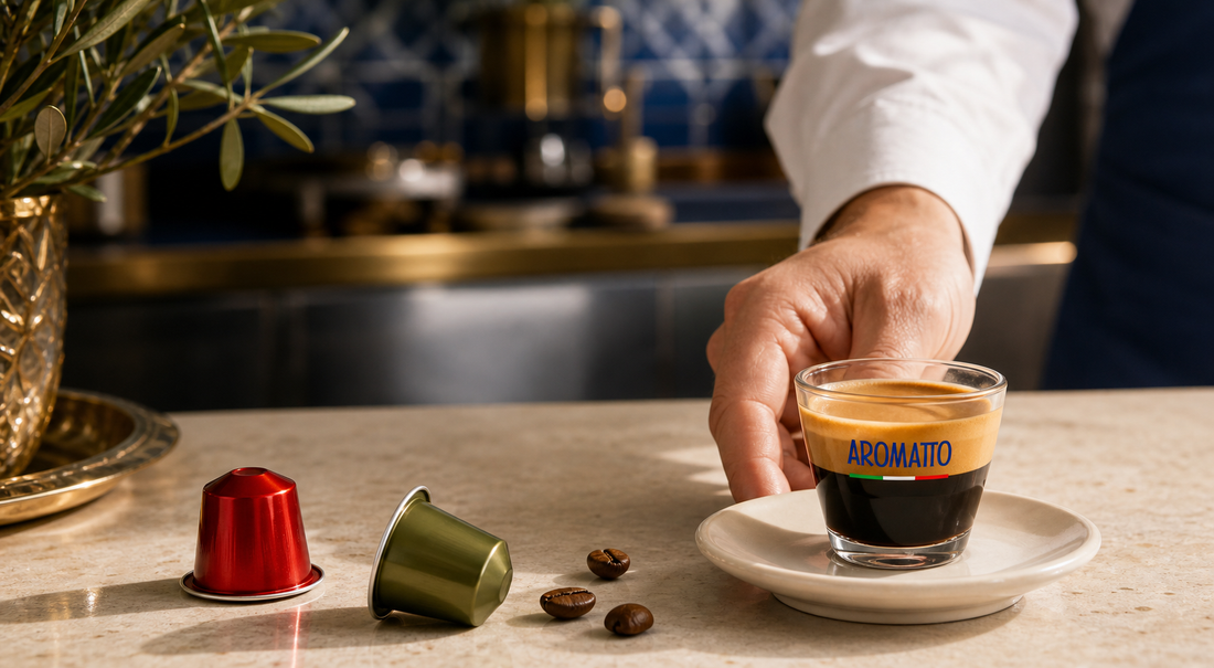 Italian barista serving Aromatto espresso